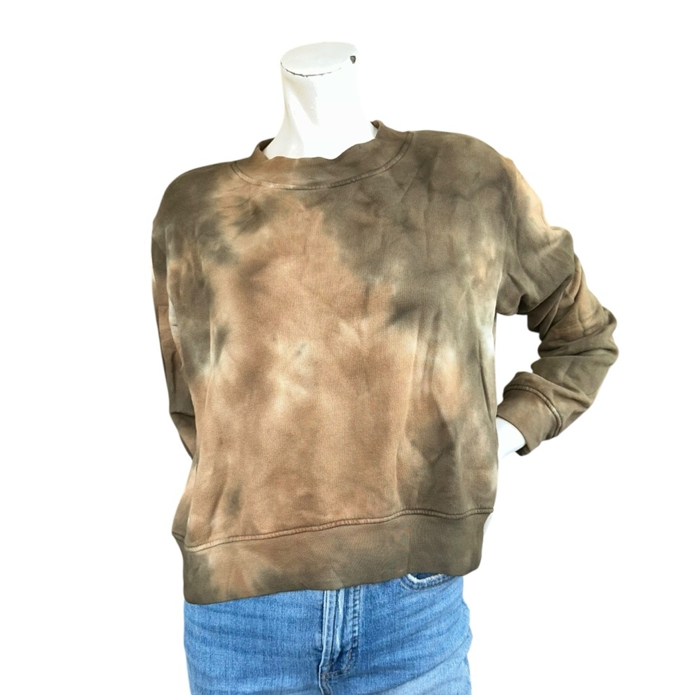 Cotton Citizen Green & Tan Tie Dye Cropped Crewneck Sweatshirt Size Small